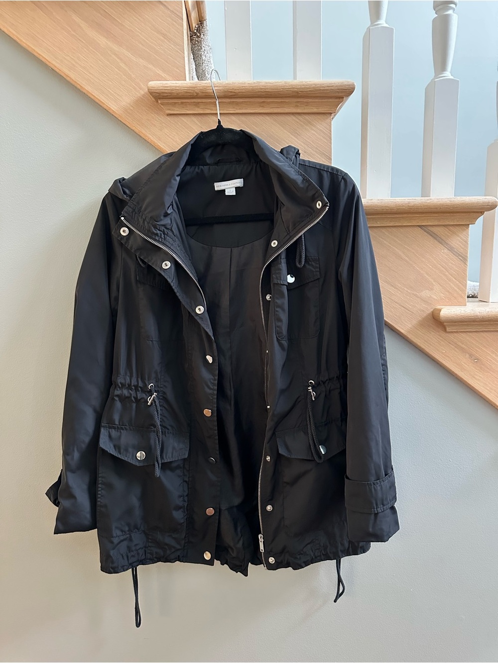 New York & Company Black Hooded Utility Anorak Jacket